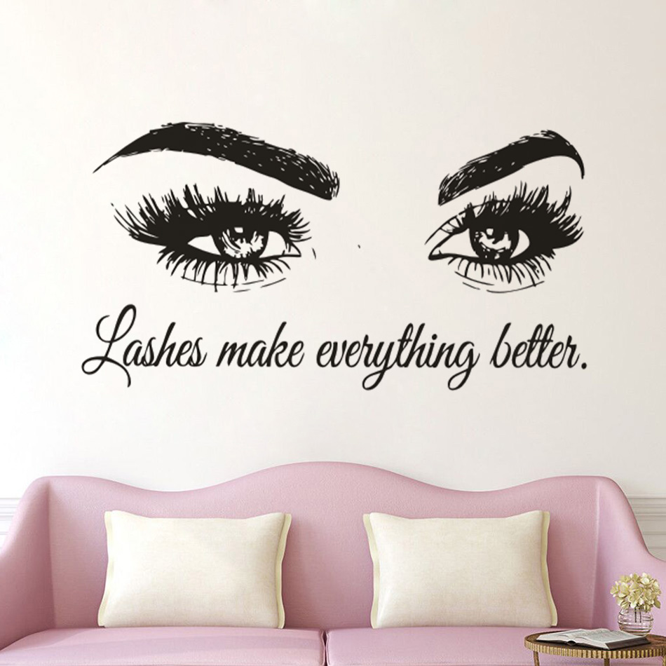 Beauty Of Makeup Quotes - ملصق حائط من الفينيل مع رموش