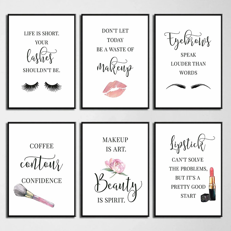 Beauty Of Makeup Quotes - ملصق فني بتصميمات مكياج: رموش، حواجب،