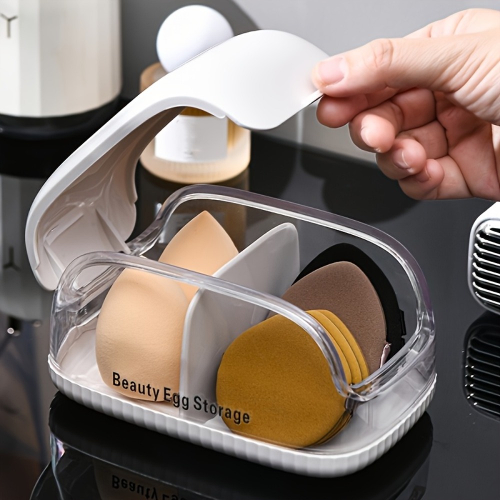 Beauty Makeup Sponge - صندوق تخزين إسفنجات التجميل بقسمين، غطاء