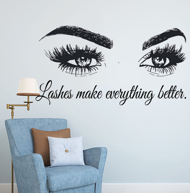 ملصق حائط من الفينيل مع رموش ل - مراجعة Beauty Of Makeup Quotes وسعره