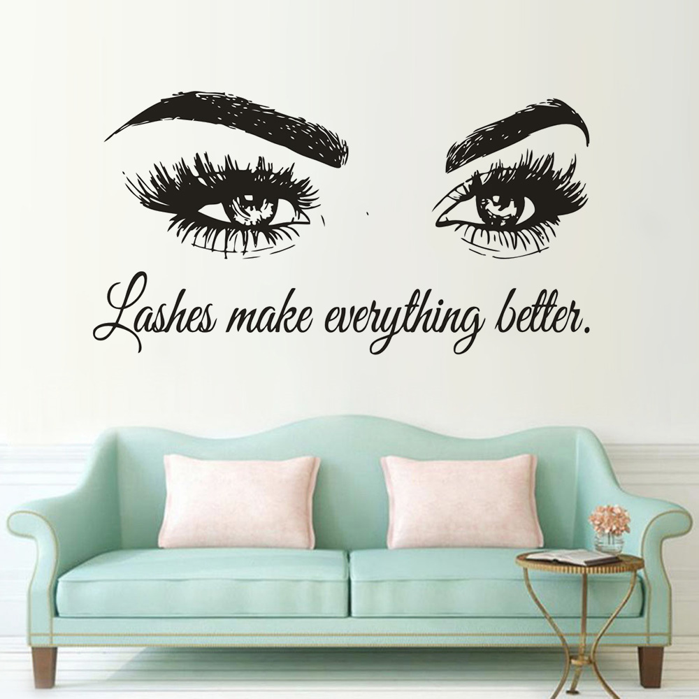 ملصق حائط من الفينيل مع رموش ل - مراجعة Beauty Of Makeup Quotes وسعره
